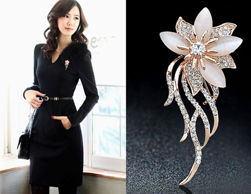 Opal Stone Flower Brooch Pin Women Jewelry