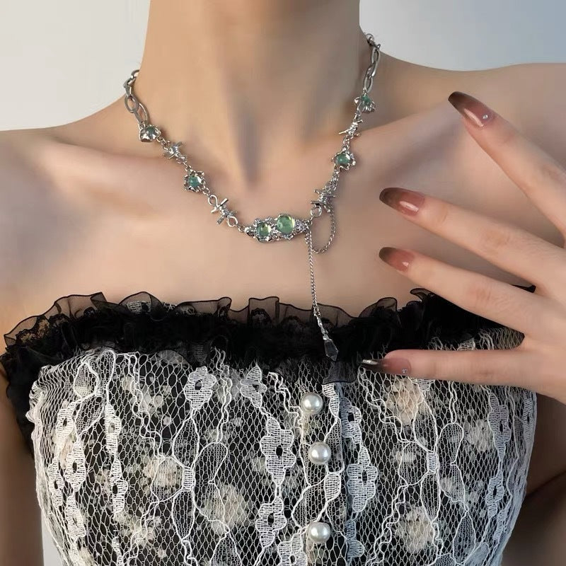 Luxury Liquid Opal Stone Necklace Ladies Ins Hip-Hop Necklace Advanced Design Sense Niche Collarbone Chain