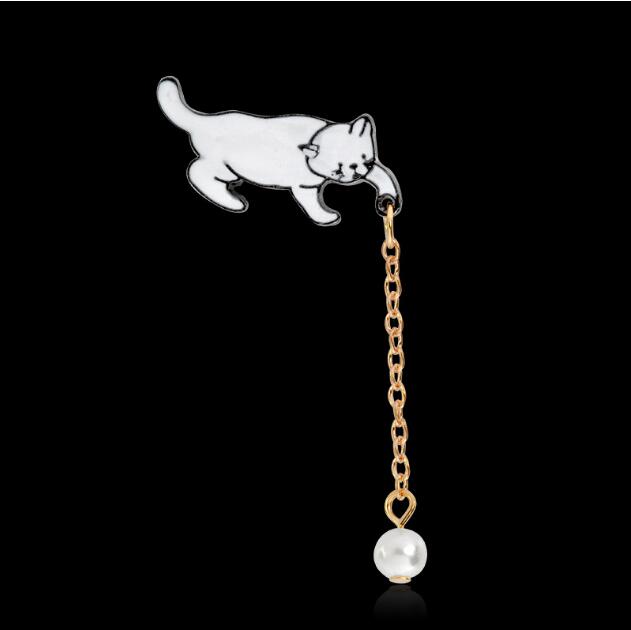 Alloy Cute Little White Imitation Pearl Cat Brooch Pins Chic Fashion Jewelry Bijoux Brooch Wholesale Women Accessories