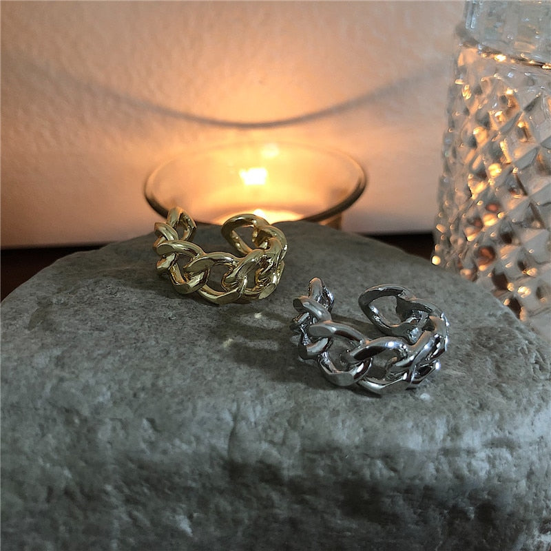 Peri'sBox Gold Silver Color Chunky Chain Rings Link Twisted Geometric Rings for Women Vintage Open Rings Adjustable Trendy