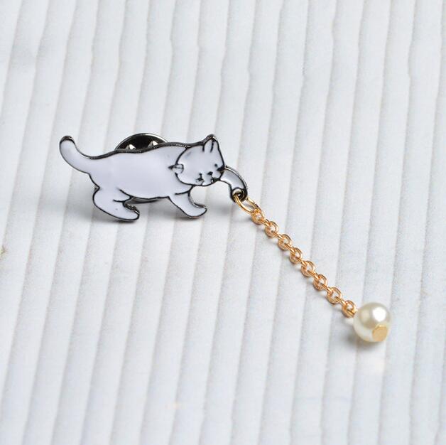 Alloy Cute Little White Imitation Pearl Cat Brooch Pins Chic Fashion Jewelry Bijoux Brooch Wholesale Women Accessories