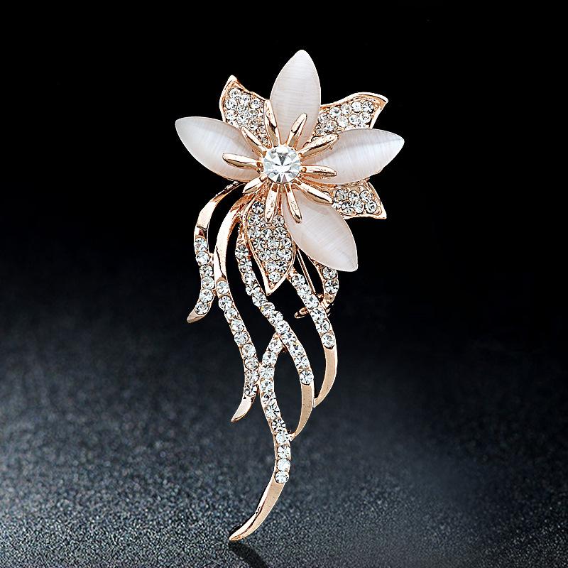Opal Stone Flower Brooch Pin Women Jewelry